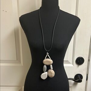 Alisha D light cream and gray abstract design necklace, Made in Italy, 21 1/2”